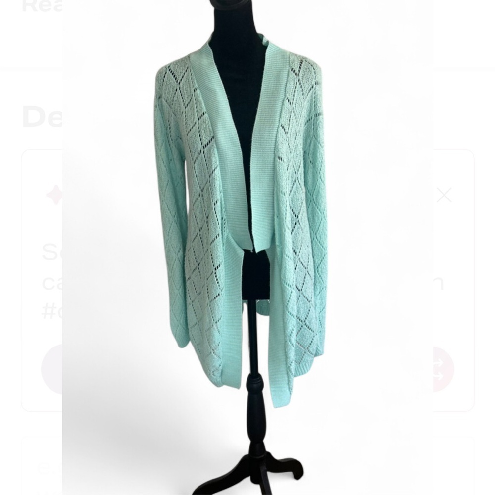 Kirra Light Blue Open Knit Cardigan Sweater Acrylic Women's Size S